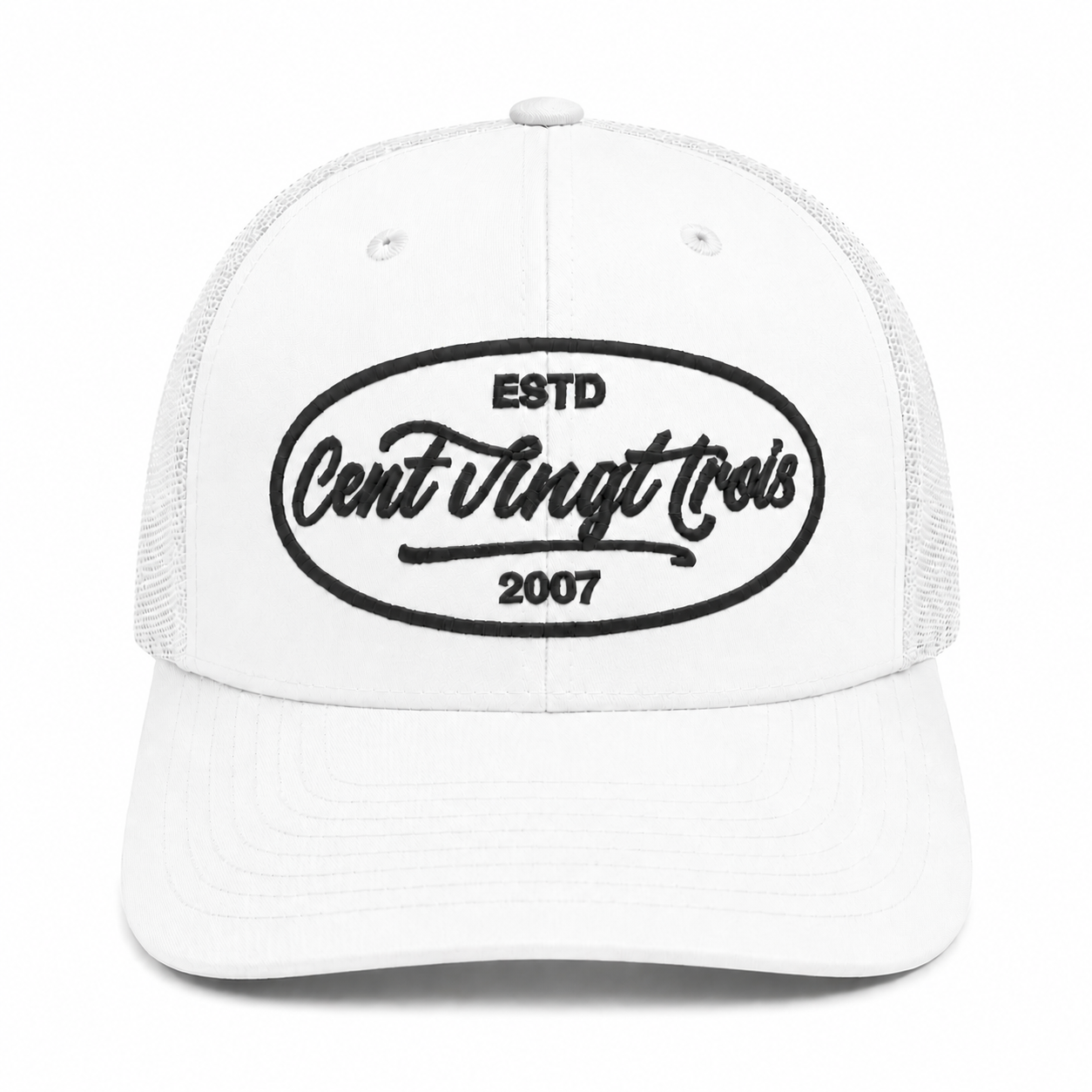 Casquette Trucker Signature VD Blanche — Brodée dans notre atelier à Béziers | Cent Vingt Trois
