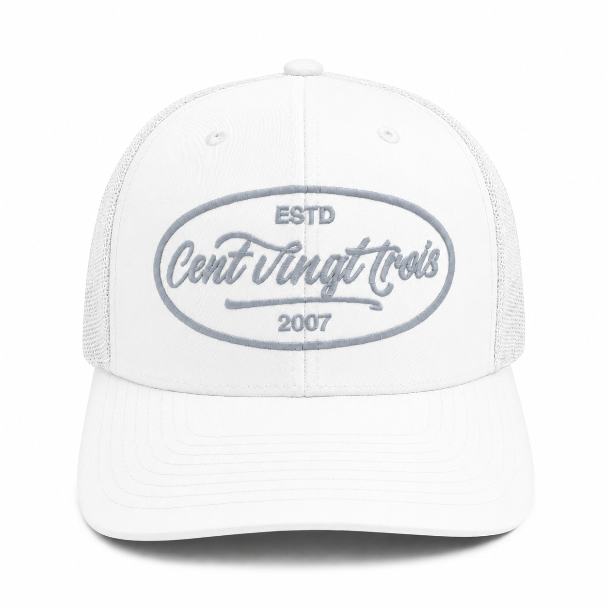 Casquette Trucker Signature VD Blanche — Brodée dans notre atelier à Béziers | Cent Vingt Trois