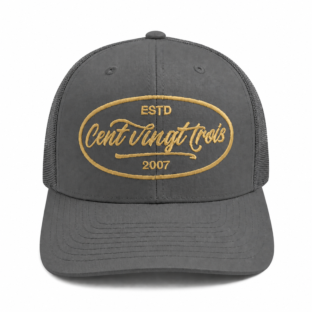 Casquette Trucker Signature VD Iron Grey — Brodée dans notre atelier à Béziers | Cent Vingt Trois