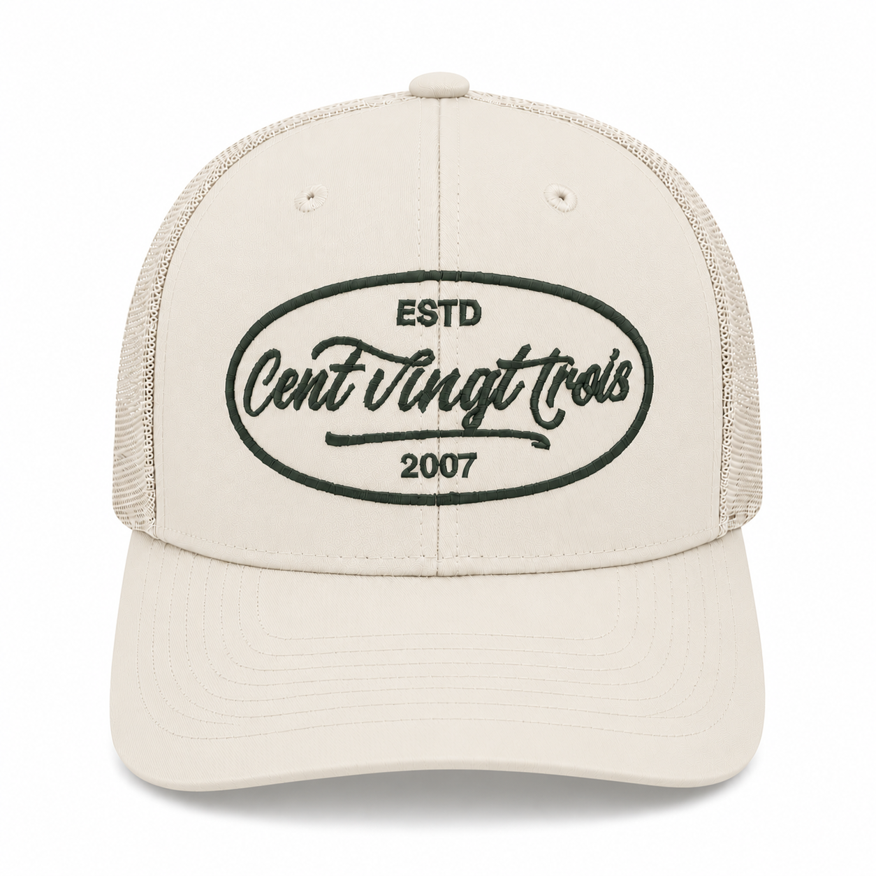 Casquette Trucker Signature VD Ivoire — Brodée dans notre atelier à Béziers | Cent Vingt Trois