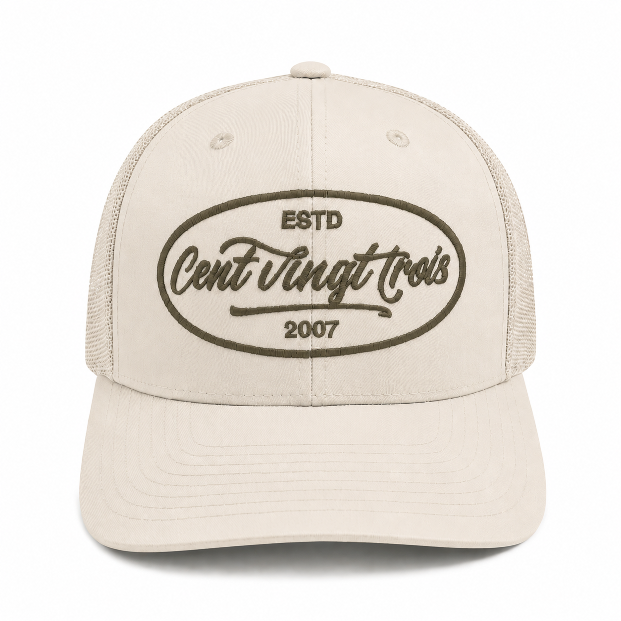 Casquette Trucker Signature VD Ivoire — Brodée dans notre atelier à Béziers | Cent Vingt Trois