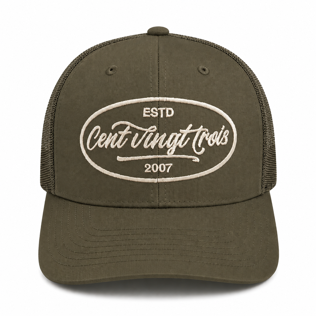 Casquette Trucker Signature VD Kaki — Brodée dans notre atelier à Béziers | Cent Vingt Trois