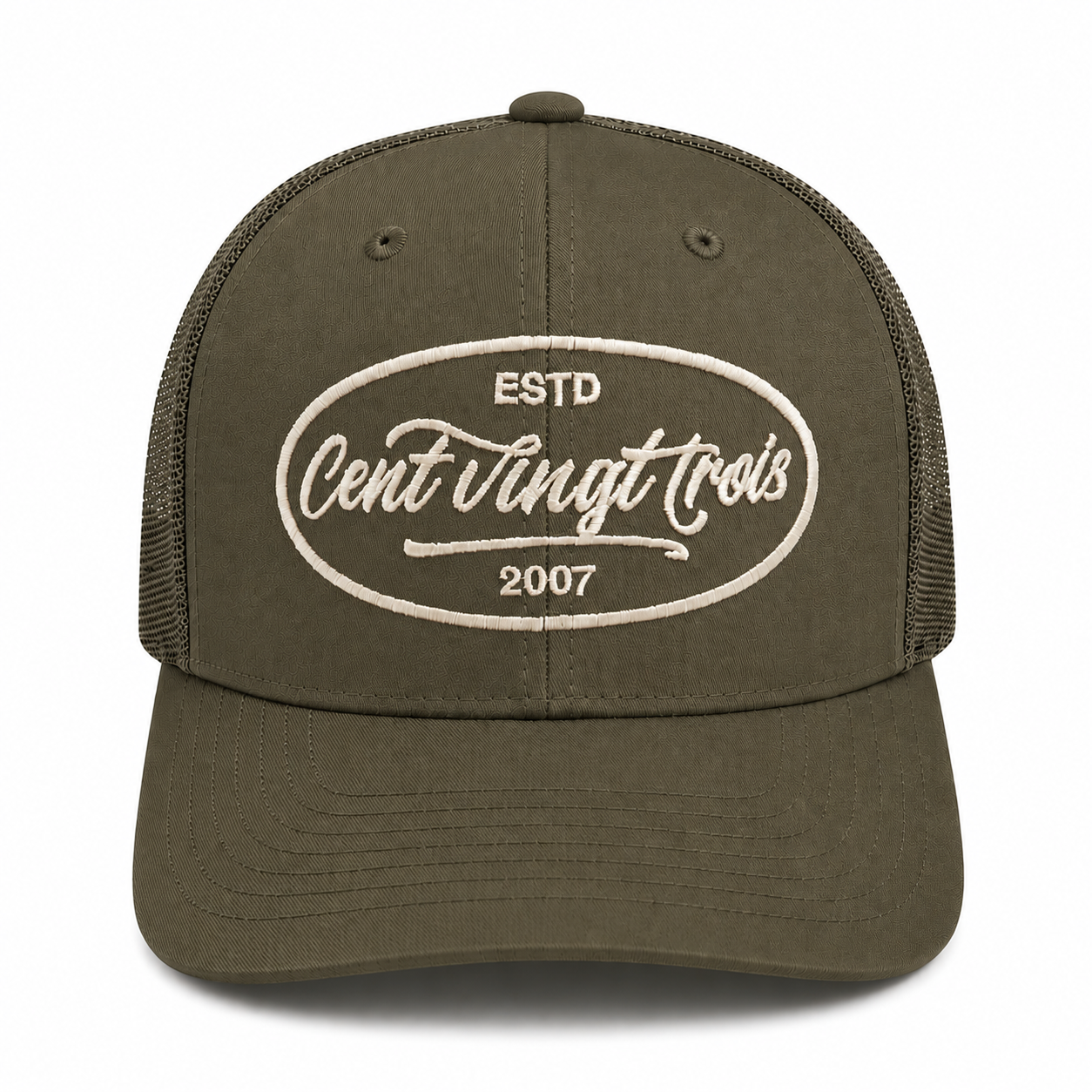 Casquette Trucker Signature VD Kaki — Brodée dans notre atelier à Béziers | Cent Vingt Trois
