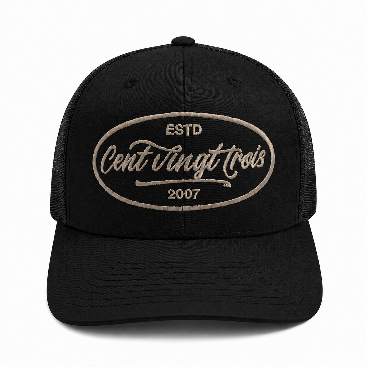 Casquette Trucker Signature VD Noire — Brodée dans notre atelier à Béziers | Cent Vingt Trois