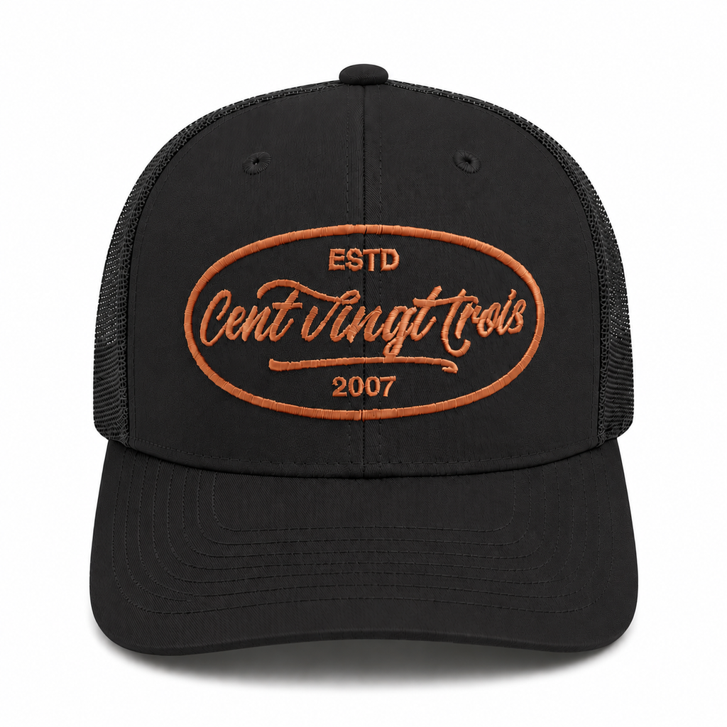 Casquette Trucker Signature VD Noire — Brodée dans notre atelier à Béziers | Cent Vingt Trois
