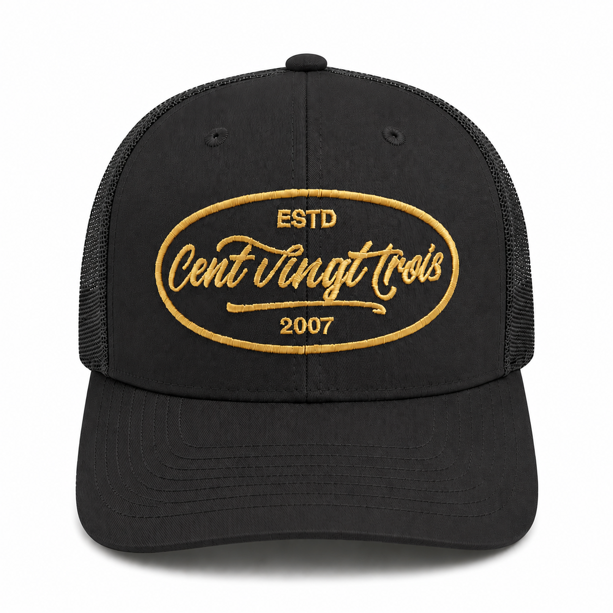Casquette Trucker Signature VD Noire — Brodée dans notre atelier à Béziers | Cent Vingt Trois
