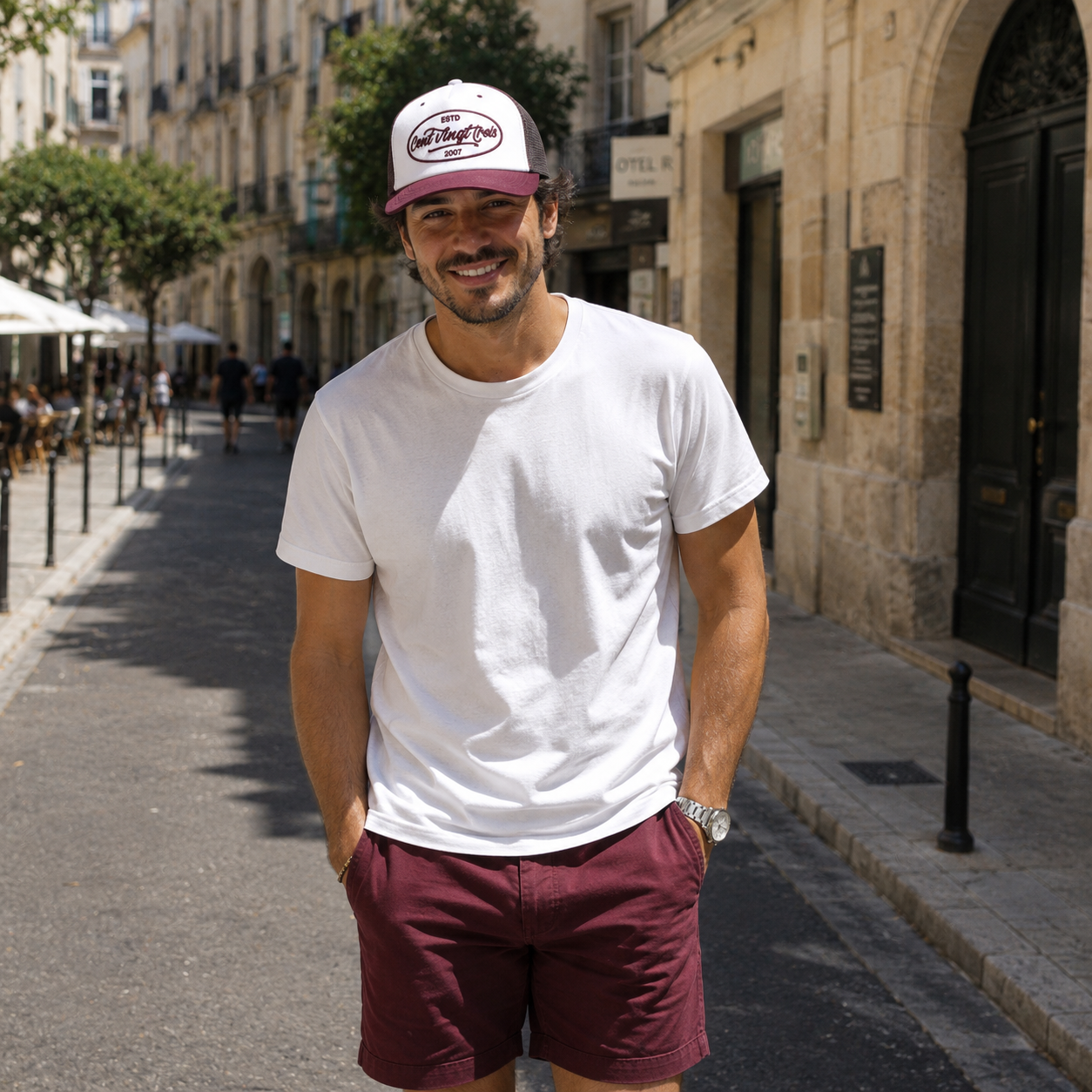 Casquette Trucker Signature VD Tricolore Kaki - Blanc - Bordeaux — Brodée dans notre atelier à Béziers | Cent Vingt Trois