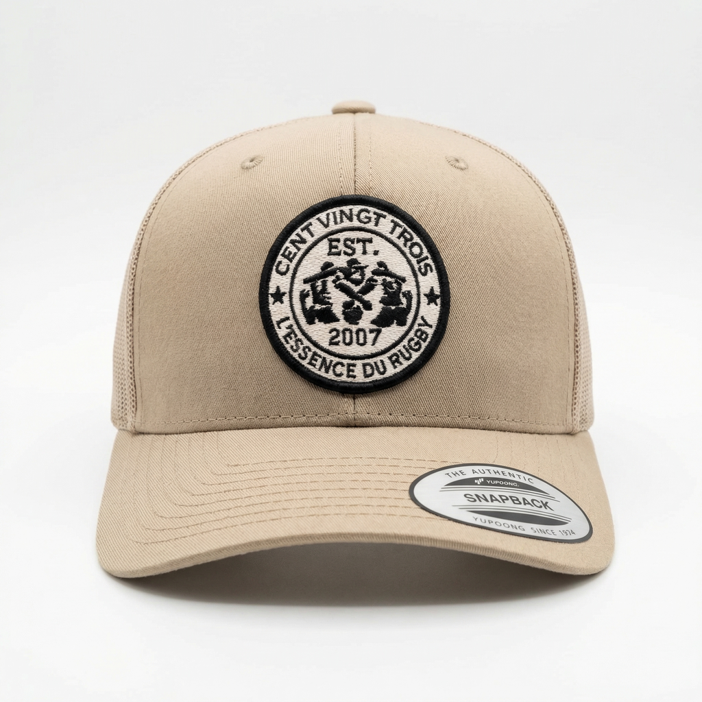 Casquette Trucker Filet Légendaire sable — La version estivale du rugby streetwear | Cent Vingt Trois