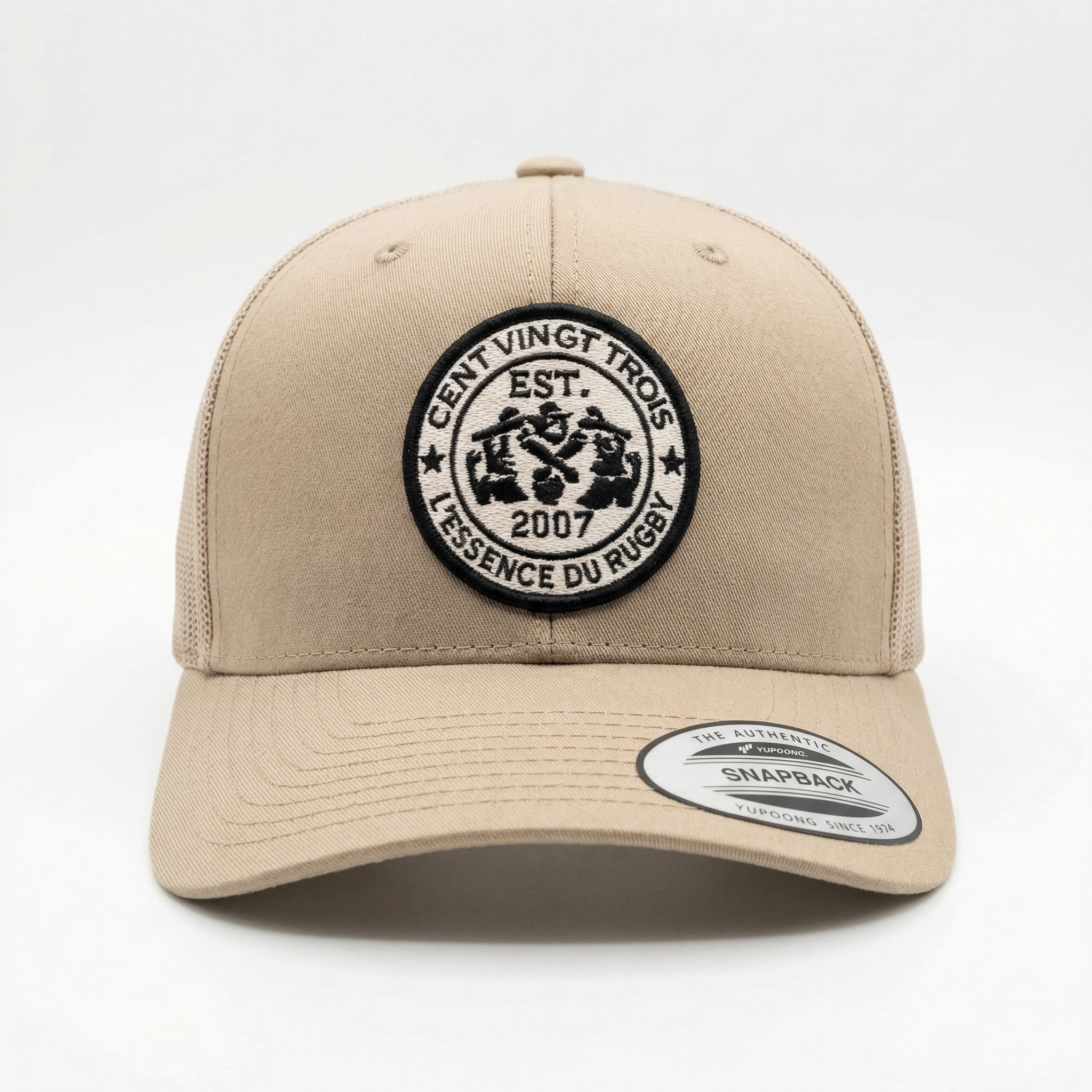 Casquette Trucker Filet Légendaire sable — La version estivale du rugby streetwear | Cent Vingt Trois