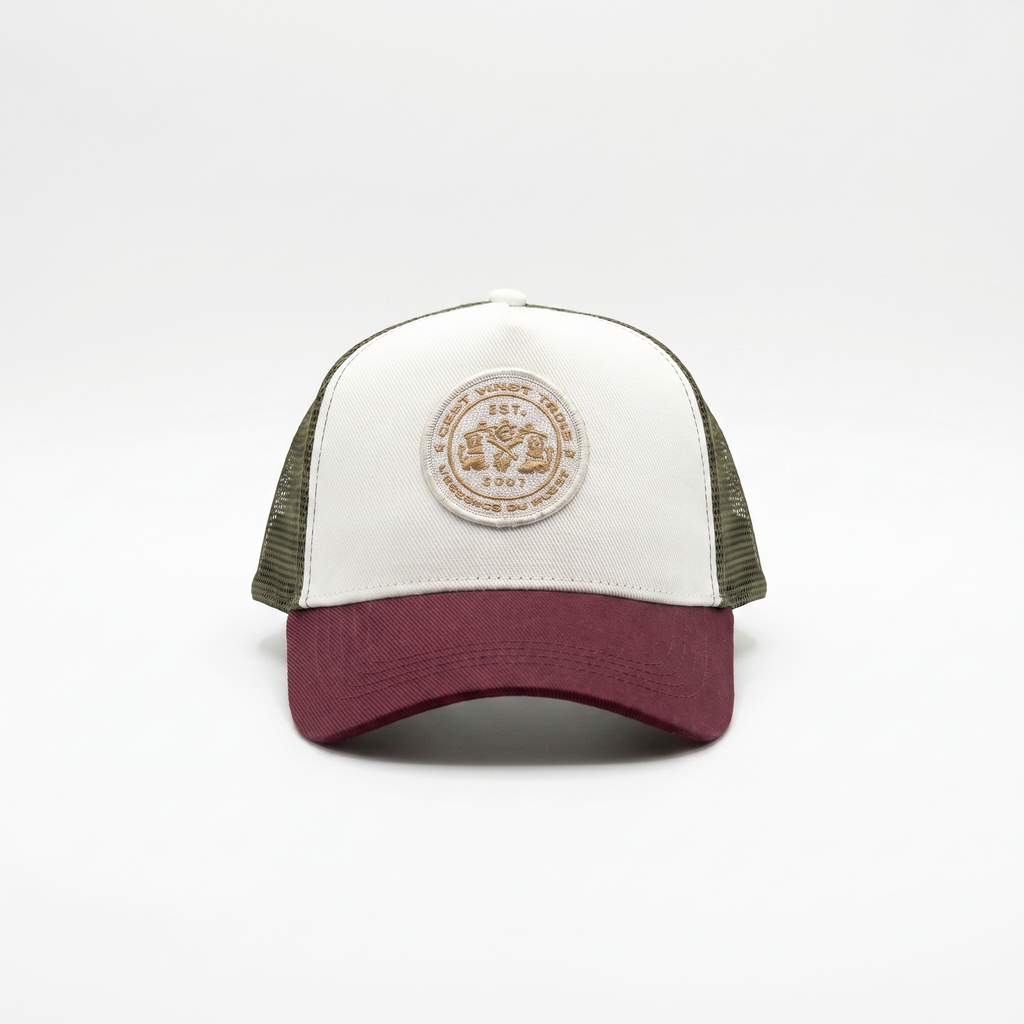Casquette Trucker Légendaire Bordeaux & Kaki — Rugby streetwear | Cent Vingt Trois
