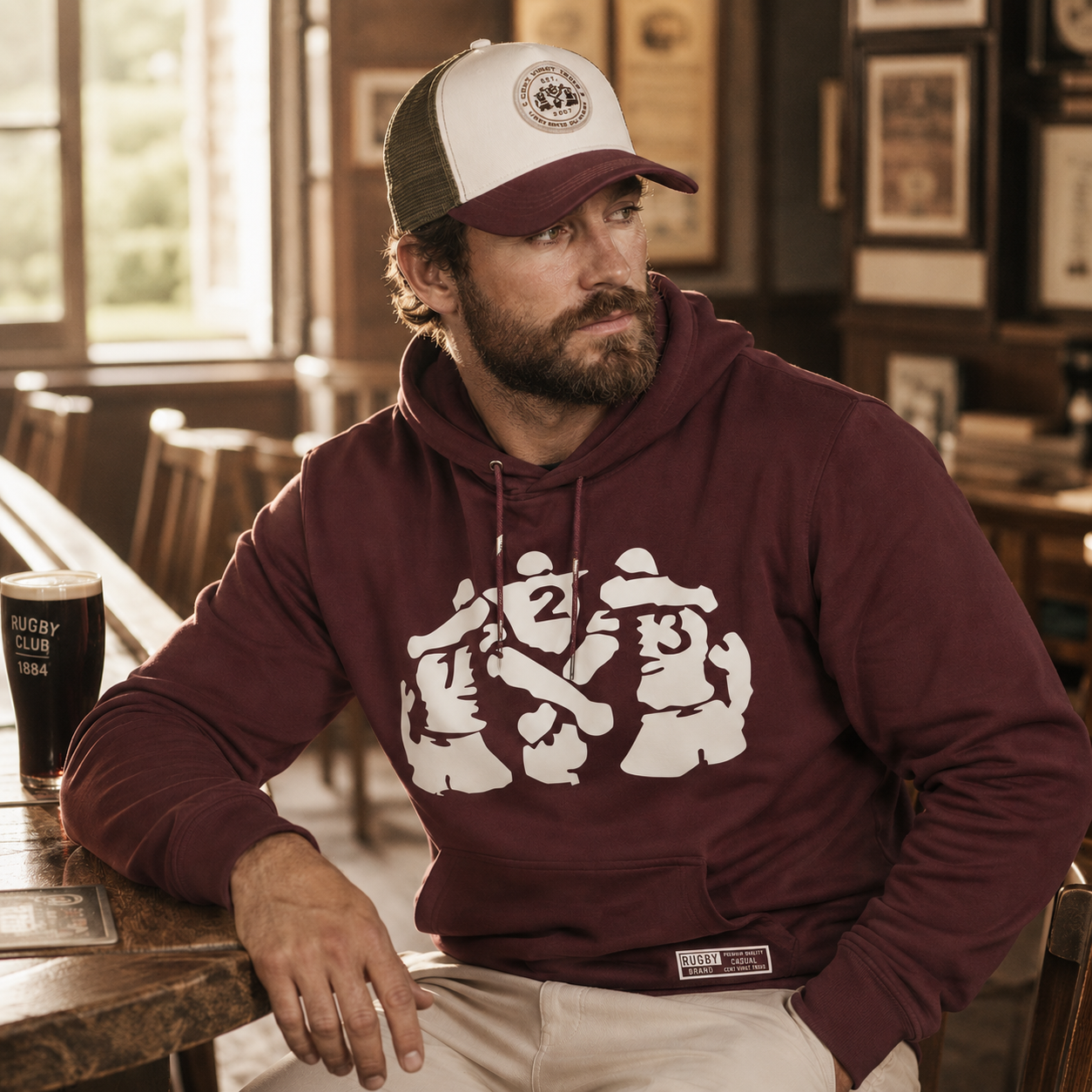 Casquette Trucker Légendaire Bordeaux & Kaki — Rugby streetwear | Cent Vingt Trois