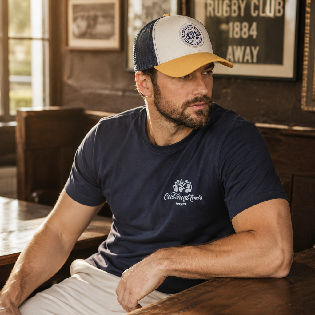 Casquette Trucker Légendaire Curcuma & Marine — Rugby streetwear | Cent Vingt Trois