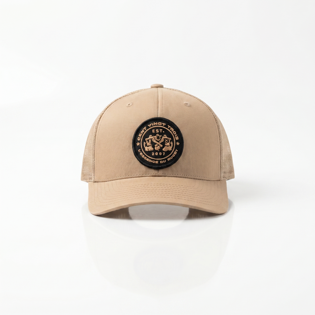 Casquette Trucker Légendaire Sable & Noir — Douceur et caractère | Cent Vingt Trois