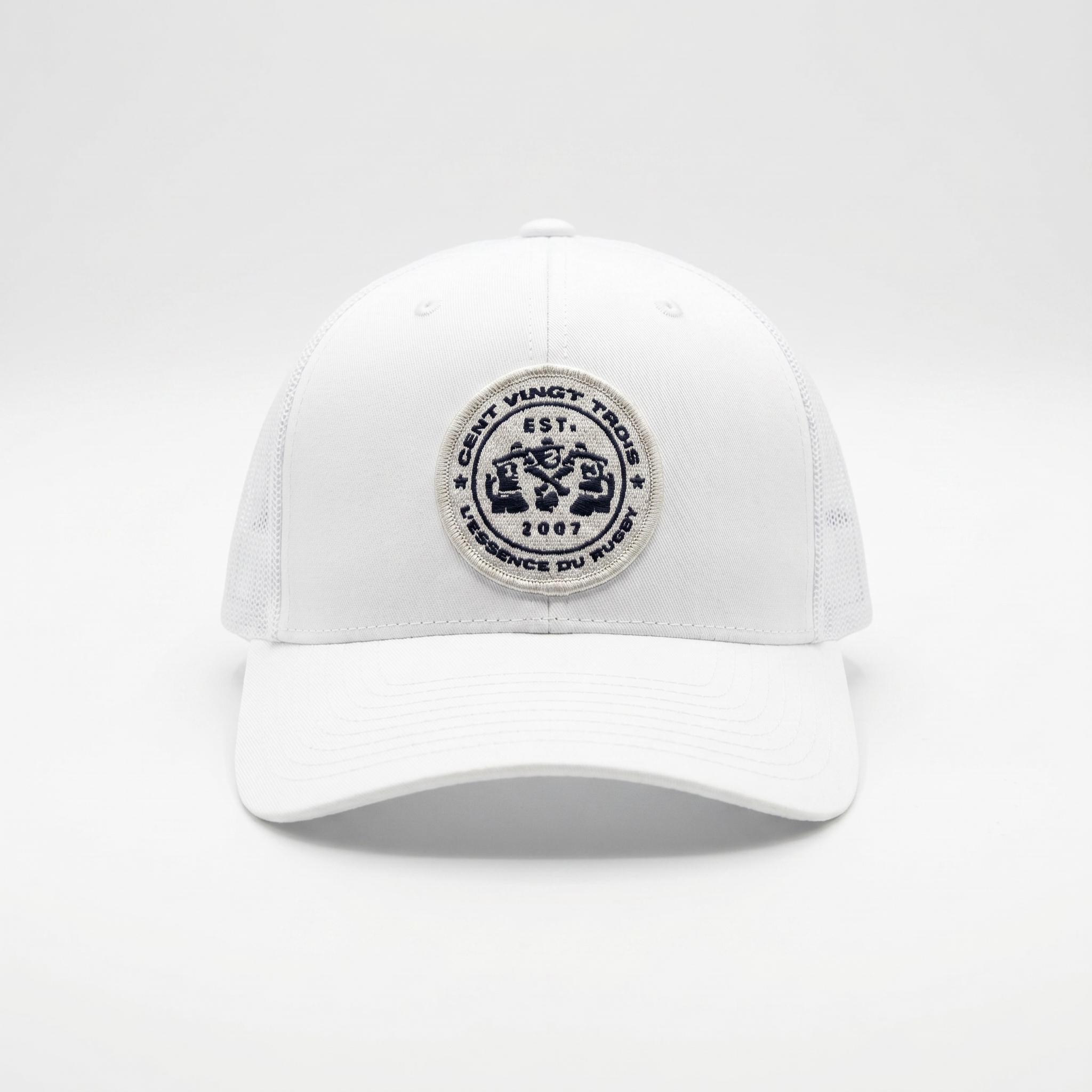 Casquette Trucker Légendaire Blanc & Marine — L'accessoire rugby streetwear | Cent Vingt Trois