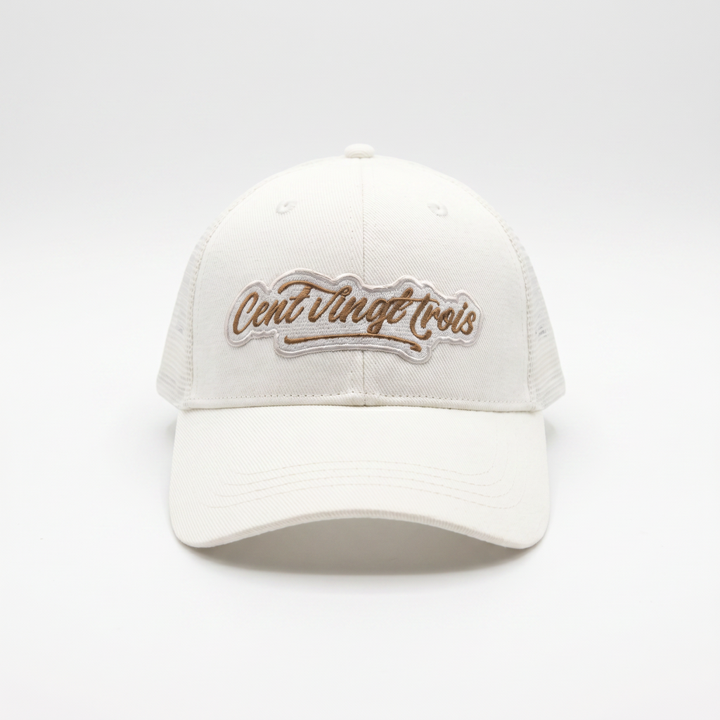 Casquette Trucker Signature Ivoire & Doré — La signature dorée de Cent Vingt Trois | Cent Vingt Trois