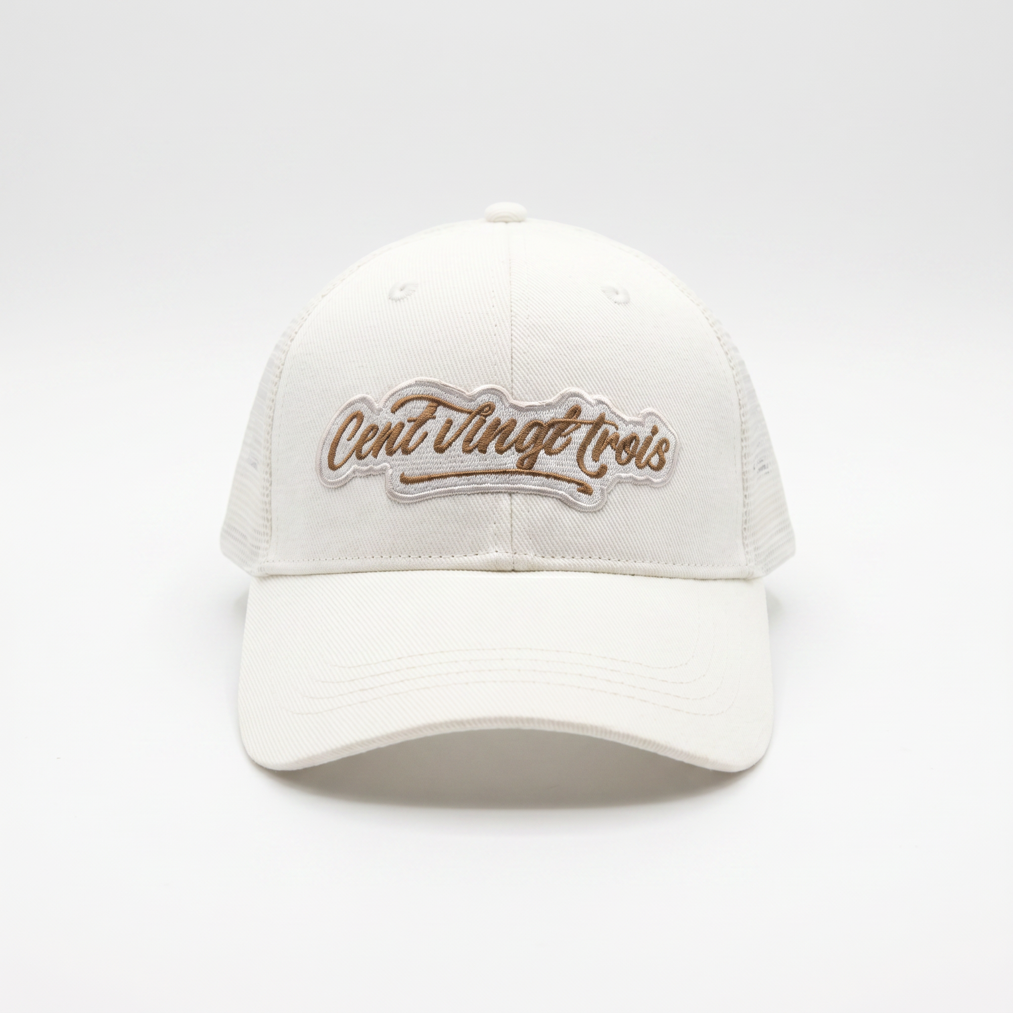 Casquette Trucker Signature Ivoire & Doré — La signature dorée de Cent Vingt Trois | Cent Vingt Trois